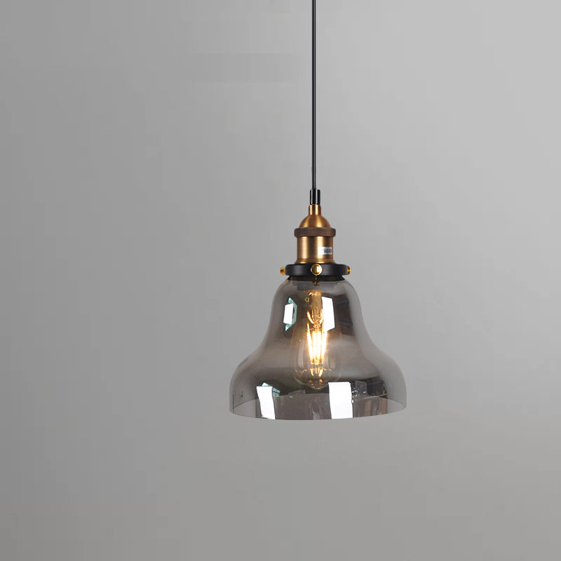 Retro Smoky Grey Glass Pendant Lamp - Brass Finish