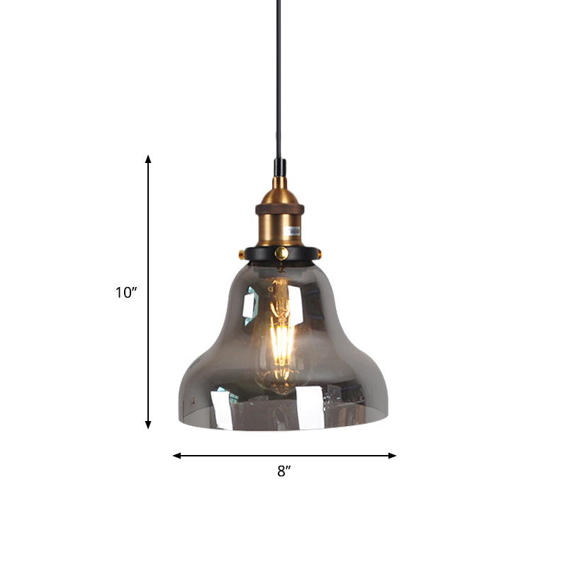 Retro Style Smoky Grey Glass Pendant Lamp - Brass Finish, Bedside Ceiling Hanging Light