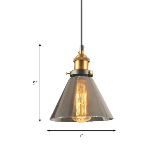 Retro Smoky Grey Glass Pendant Lamp - Brass Finish