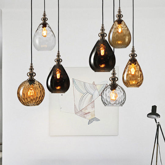 Vintage Raindrop Glass Pendant Lamp with Amber/Clear/Smoke Grey Shades and Flexible Arm