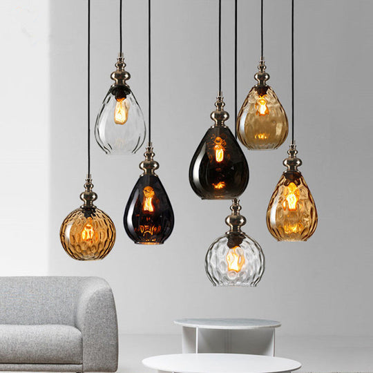 Vintage Raindrop Glass Pendant Lamp with Amber/Clear/Smoke Grey Shades and Flexible Arm