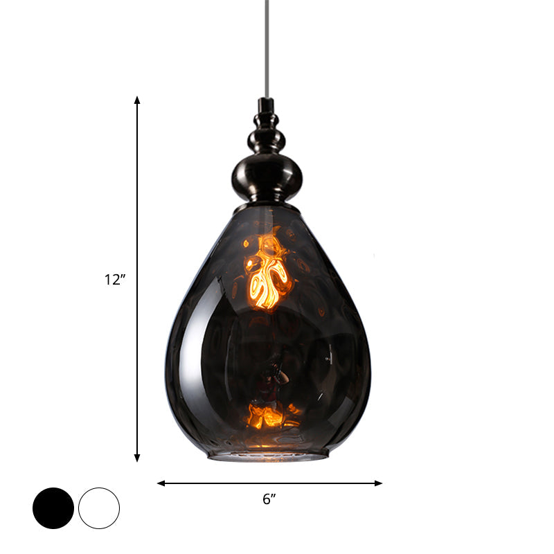 Vintage Amber/Clear Water/Smoke Grey Glass Raindrop Ceiling Pendant Lamp With Gooseneck Arm