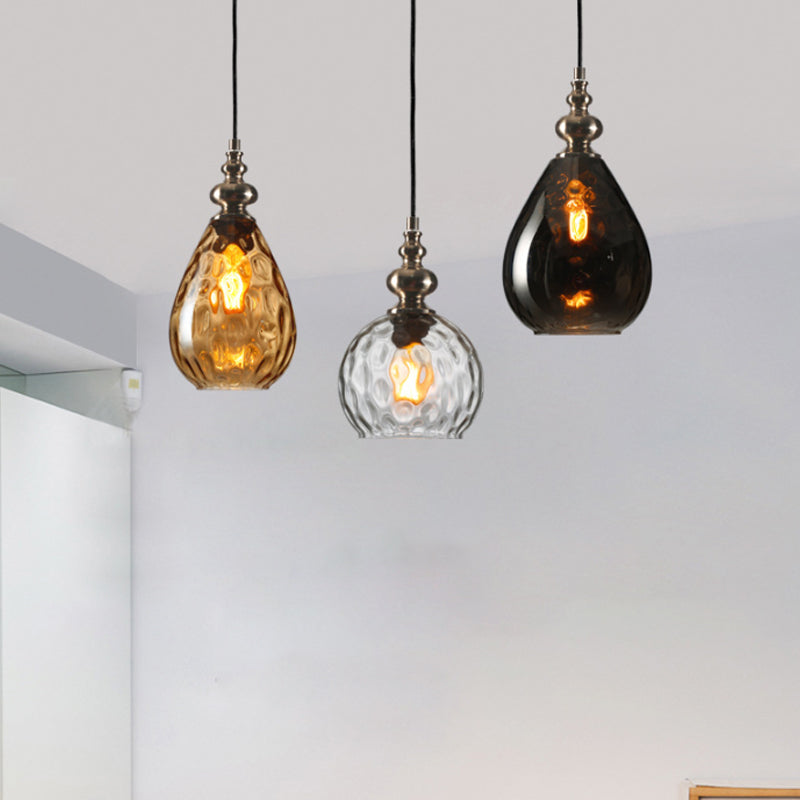 Vintage Raindrop Glass Pendant Lamp with Amber/Clear/Smoke Grey Shades and Flexible Arm