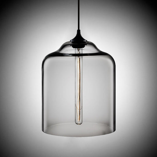 Industrial Clear/Blue/Amber Glass Pendant Lamp For Restaurant - 1 Bulb Cylindrical Hanging Light