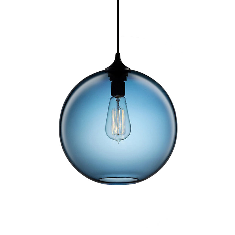 Industrial Clear/Blue/Amber Glass Pendant Lamp For Restaurant - 1 Bulb Cylindrical Hanging Light