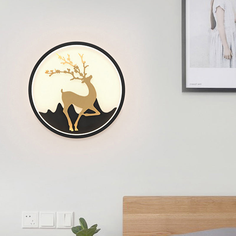 Nordic Metallic Black/White-Gold Led Circle Wall Sconce Light: Warm/White Glow For Bedroom