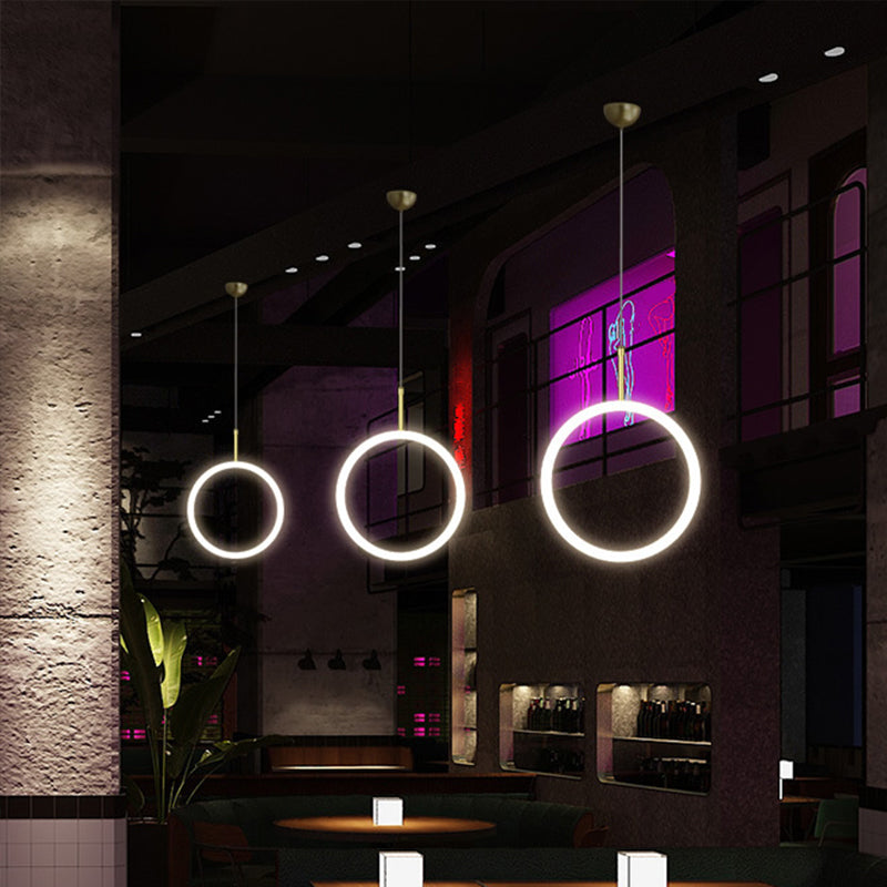 Gold Halo Ring Led Pendant Light - Minimalist Ceiling Downlighting For Restaurants 8/11 Diameter