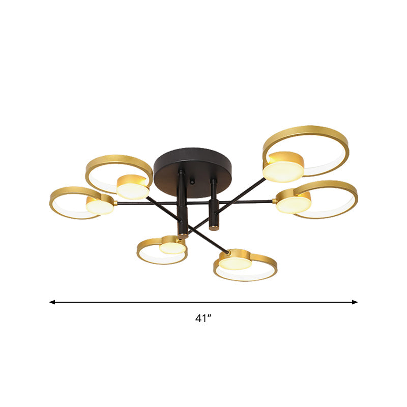 Contemporary Gold Semi Flush Mount Chandelier with Warm/White Light - 4/6 Bulb Metal Ceiling Lamp