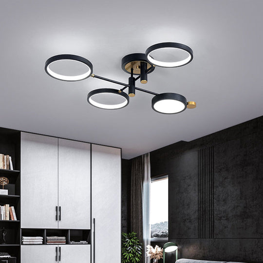 Modern 4-Head Black/Gold LED Semi-Flush Ceiling Light in Warm/White/3 Color Options