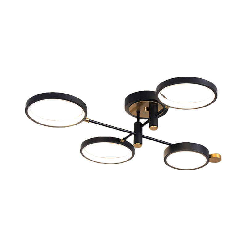 Modern 4-Head Black/Gold LED Semi-Flush Ceiling Light in Warm/White/3 Color Options