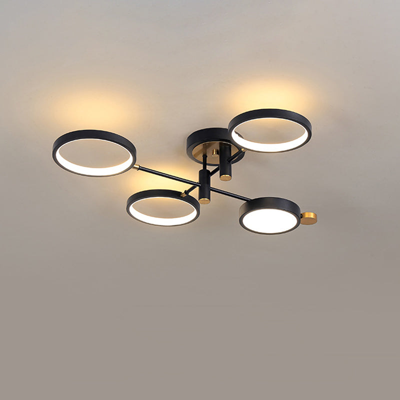 Modern 4-Head Black/Gold LED Semi-Flush Ceiling Light in Warm/White/3 Color Options