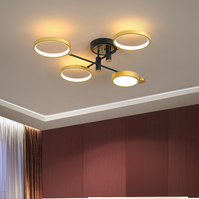 Modern 4-Head Black/Gold LED Semi-Flush Ceiling Light in Warm/White/3 Color Options