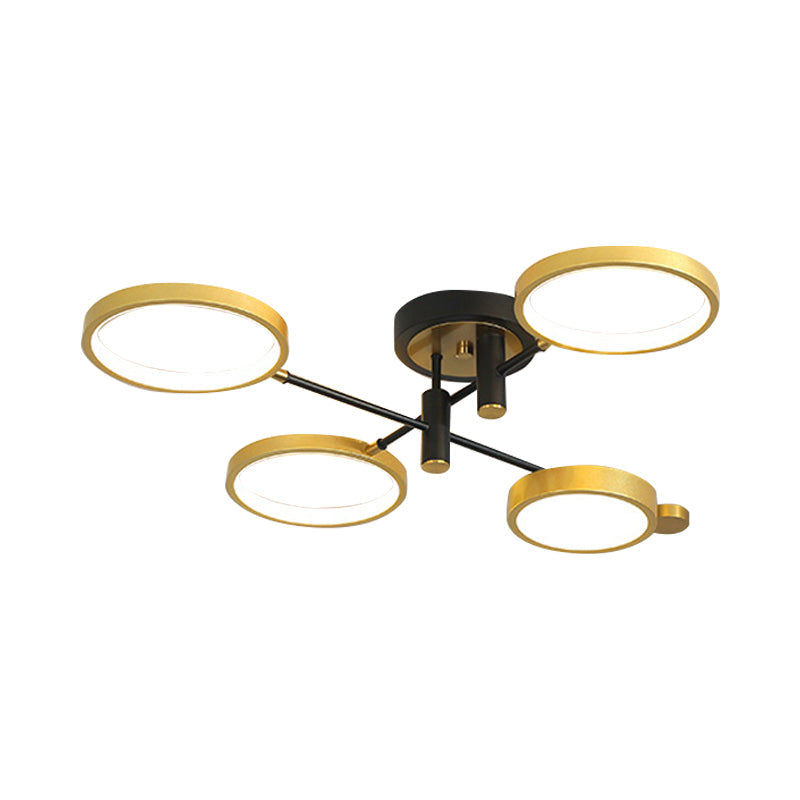 Modern 4-Head Black/Gold LED Semi-Flush Ceiling Light in Warm/White/3 Color Options