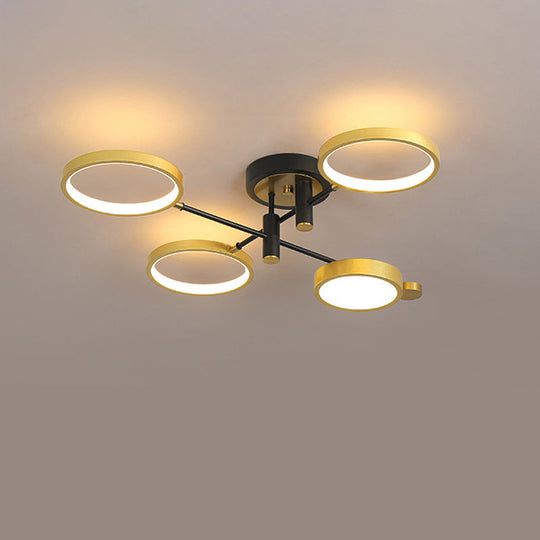 Modern 4-Head Black/Gold LED Semi-Flush Ceiling Light in Warm/White/3 Color Options