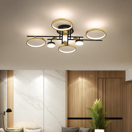 Stylish 4/6-Light Semi Flush Mount Gold Hoop Chandelier with Metal Frame - Warm/White/3 Color Light