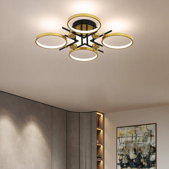 Stylish 4/6-Light Semi Flush Mount Gold Hoop Chandelier with Metal Frame - Warm/White/3 Color Light