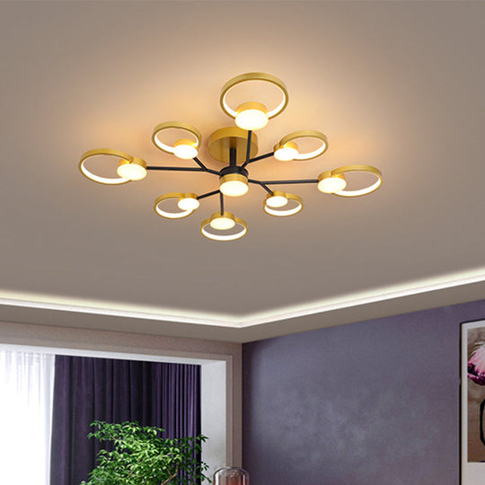 Modern Branched Semi Flush Ceiling Light In Black/Gold 6/9 Lights Warm/White