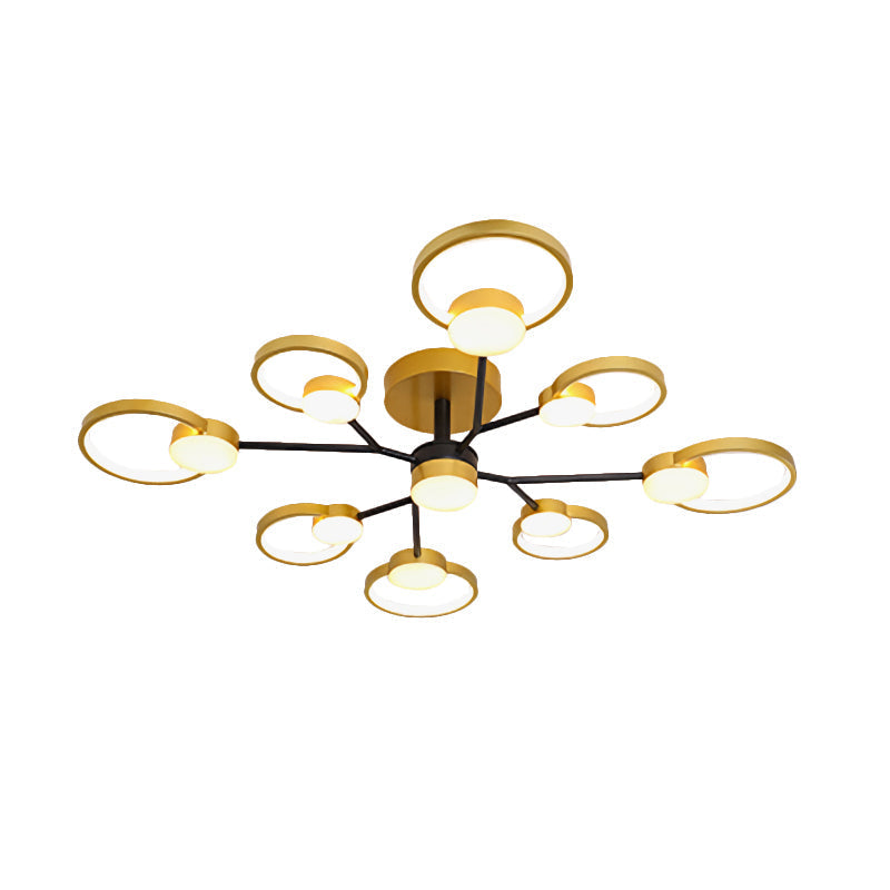 Modern Branched Semi Flush Ceiling Light In Black/Gold 6/9 Lights Warm/White