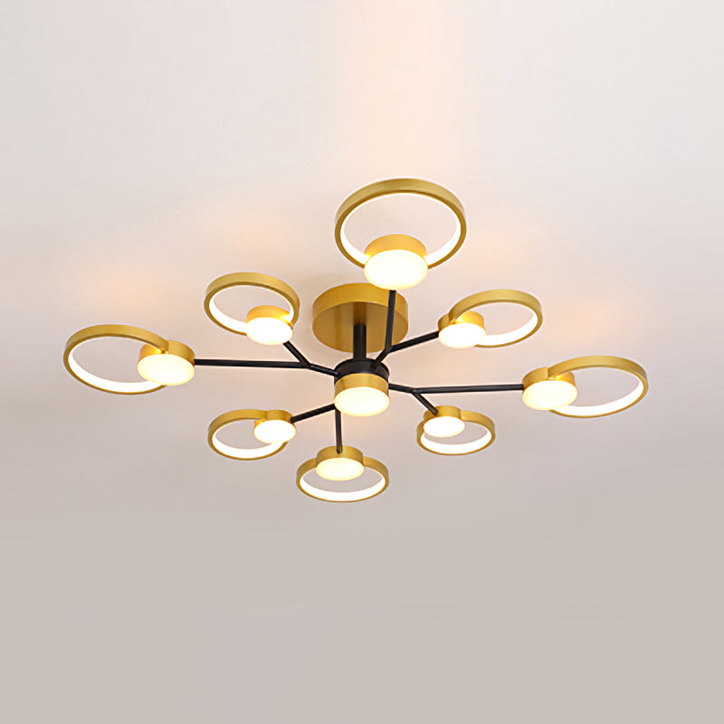 Modern Branched Semi Flush Ceiling Light in Black/Gold, 6/9 Lights, Warm/White