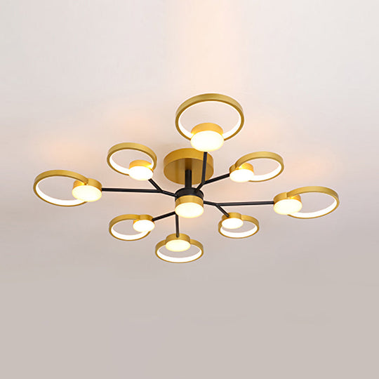 Modern Branched Semi Flush Ceiling Light In Black/Gold 6/9 Lights Warm/White