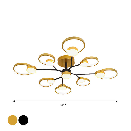 Modern Branched Semi Flush Ceiling Light In Black/Gold 6/9 Lights Warm/White