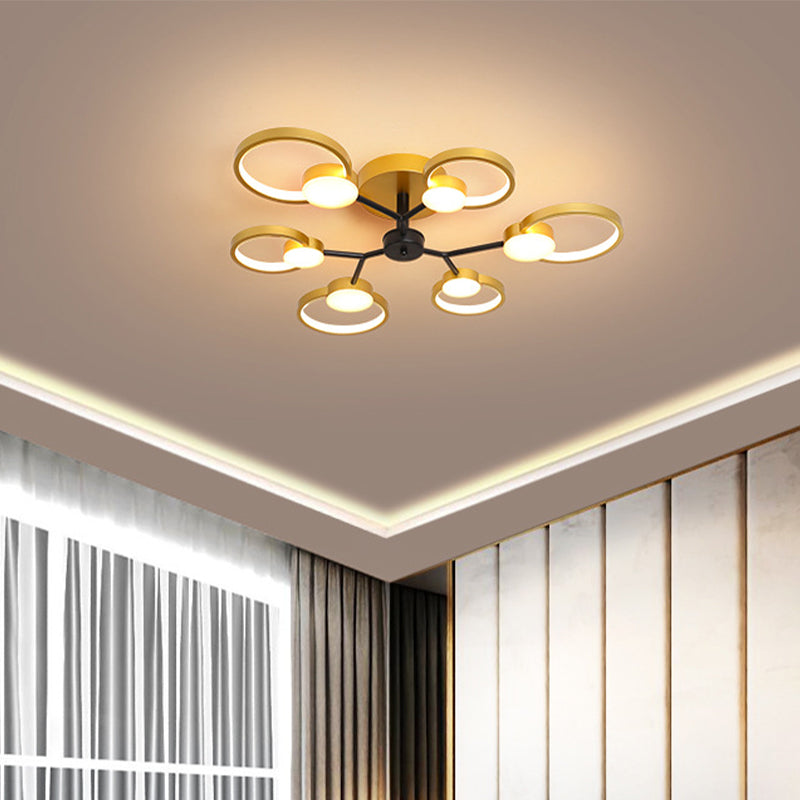 Modern Branched Semi Flush Ceiling Light in Black/Gold, 6/9 Lights, Warm/White