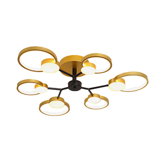 Modern Branched Semi Flush Ceiling Light In Black/Gold 6/9 Lights Warm/White