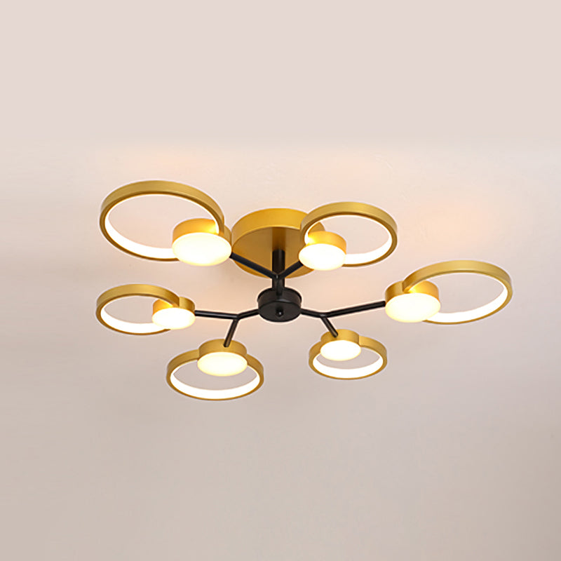 Modern Branched Semi Flush Ceiling Light In Black/Gold 6/9 Lights Warm/White