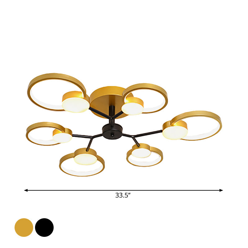 Modern Branched Semi Flush Ceiling Light In Black/Gold 6/9 Lights Warm/White