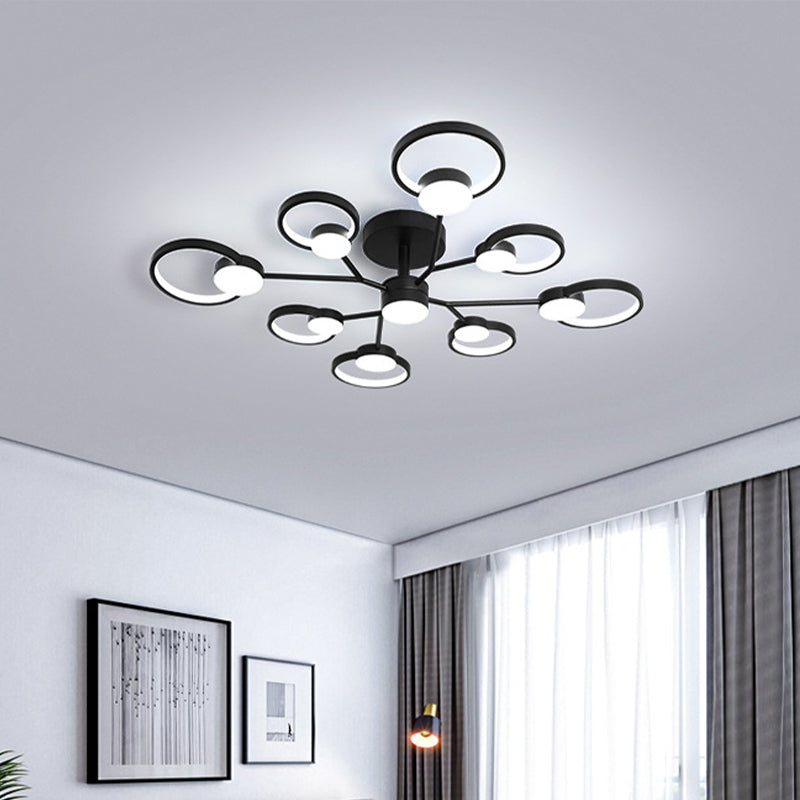 Modern Branched Semi Flush Ceiling Light In Black/Gold 6/9 Lights Warm/White 9 / Black White