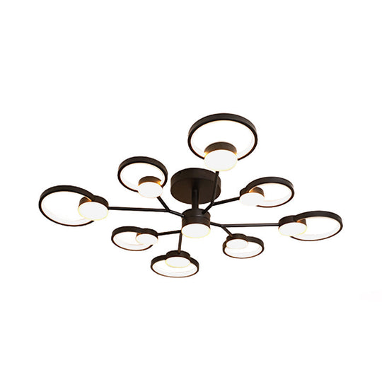 Modern Branched Semi Flush Ceiling Light in Black/Gold, 6/9 Lights, Warm/White