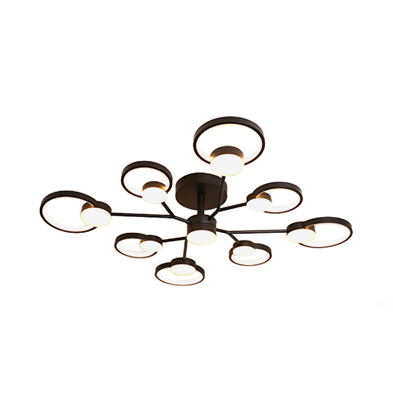 Modern Branched Semi Flush Ceiling Light In Black/Gold 6/9 Lights Warm/White