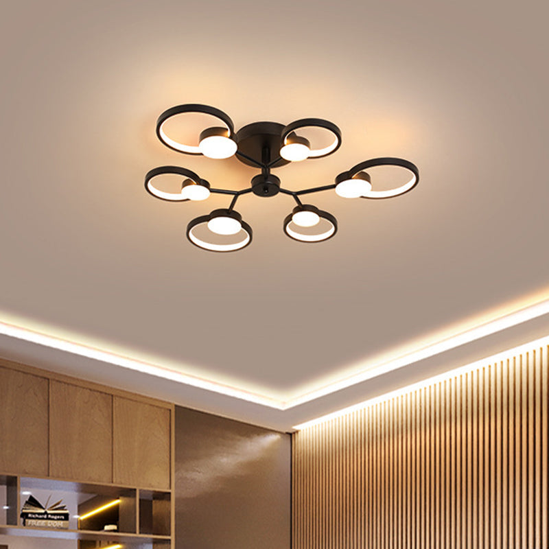 Modern Branched Semi Flush Ceiling Light in Black/Gold, 6/9 Lights, Warm/White