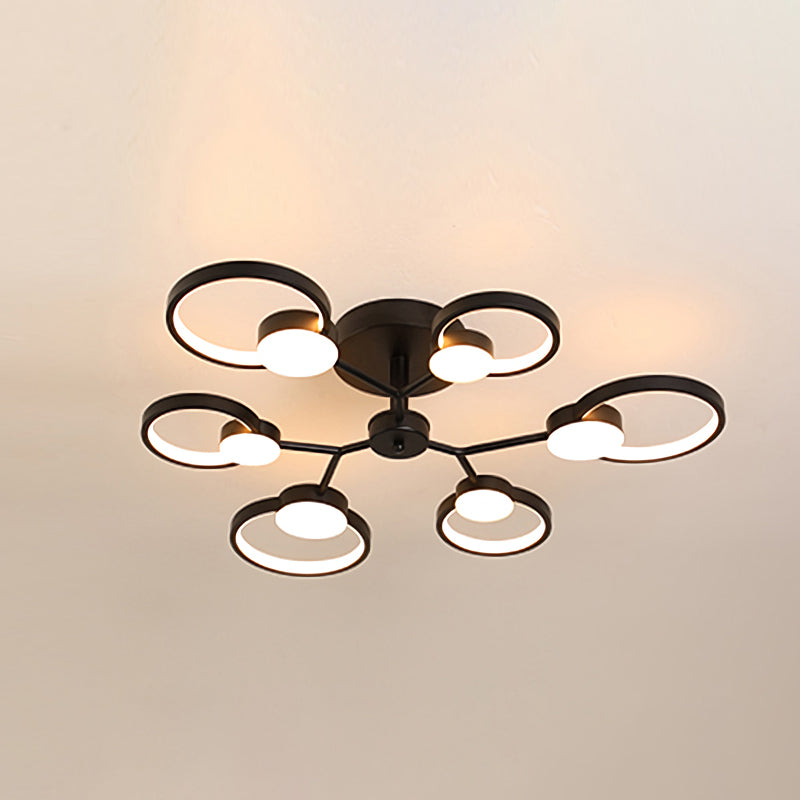 Modern Branched Semi Flush Ceiling Light In Black/Gold 6/9 Lights Warm/White