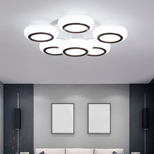 Modern Acrylic Doughnut Ceiling Flush Light with White LED - 3/6-Head Flush Mount Fixture