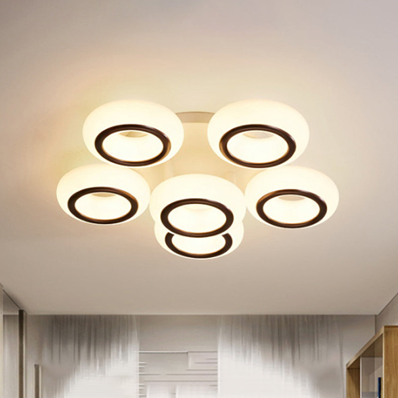 Modern Acrylic Doughnut Ceiling Flush Light with White LED - 3/6-Head Flush Mount Fixture