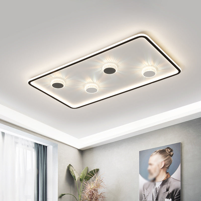 Plafonnier LED noir minimaliste à encastrer avec design rond/rectangulaire/carré en acrylique à lumière chaude/blanche - Cristal décoratif inclus