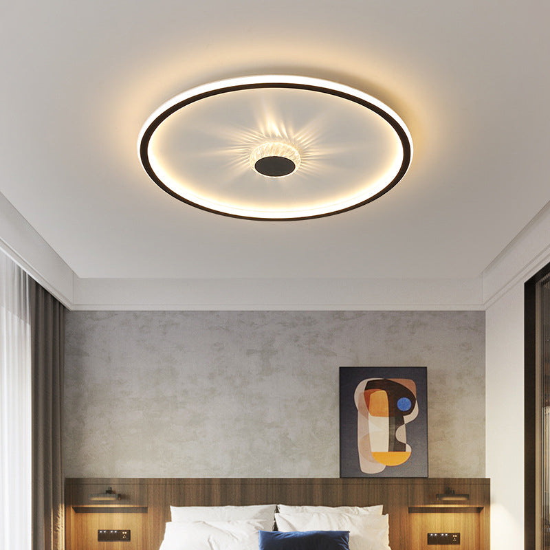 Plafonnier LED noir minimaliste à encastrer avec design rond/rectangulaire/carré en acrylique à lumière chaude/blanche - Cristal décoratif inclus