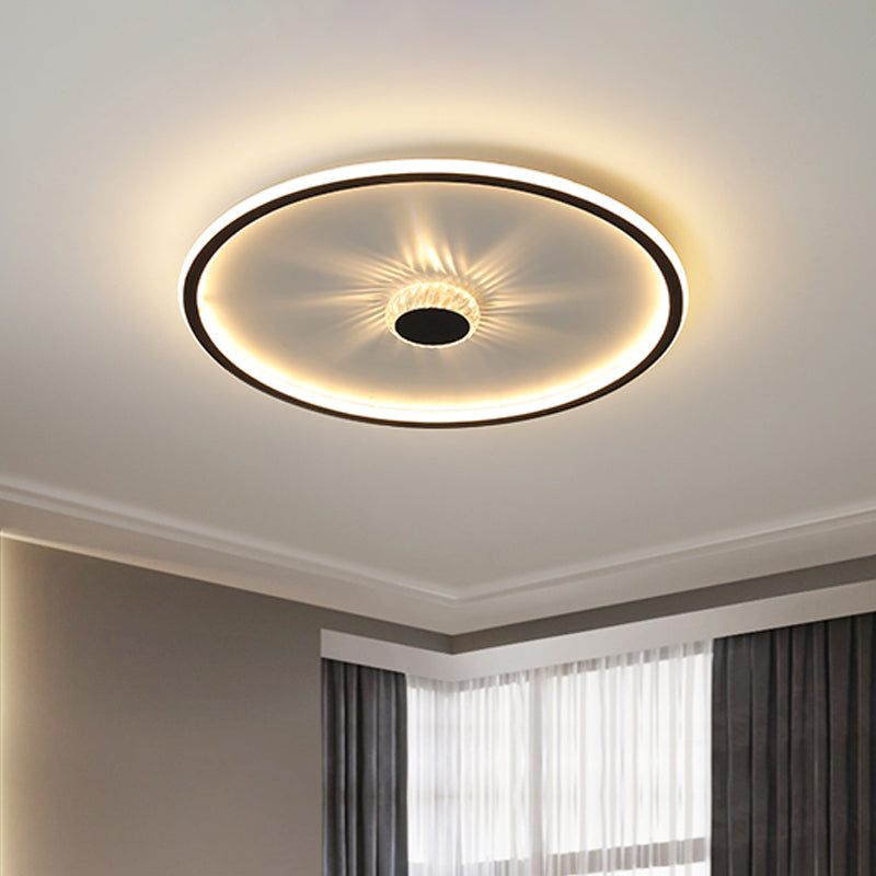 Plafonnier LED noir minimaliste à encastrer avec design rond/rectangulaire/carré en acrylique à lumière chaude/blanche - Cristal décoratif inclus