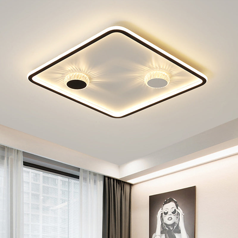 Plafonnier LED noir minimaliste à encastrer avec design rond/rectangulaire/carré en acrylique à lumière chaude/blanche - Cristal décoratif inclus