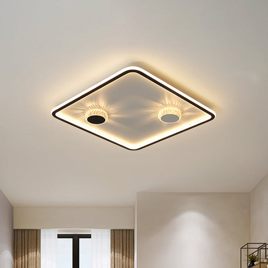 Plafonnier LED noir minimaliste à encastrer avec design rond/rectangulaire/carré en acrylique à lumière chaude/blanche - Cristal décoratif inclus