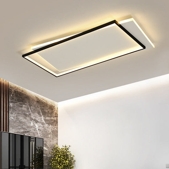 Sleek Dual Flush Mount Simplicity Acrylic Black Led Ceiling Light - Warm/White Lighting / White