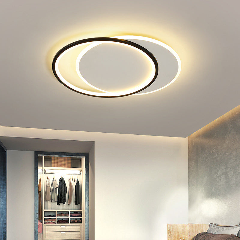 Sleek Dual Flush Mount Simplicity Acrylic Black Led Ceiling Light - Warm/White Lighting / White