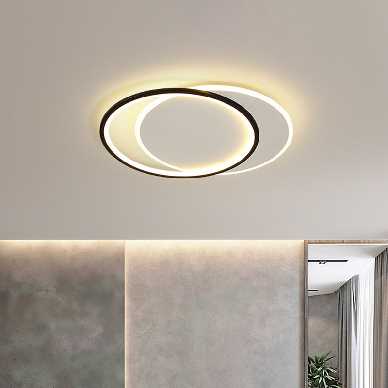 Sleek Dual Flush Mount Simplicity Acrylic Black Led Ceiling Light - Warm/White Lighting