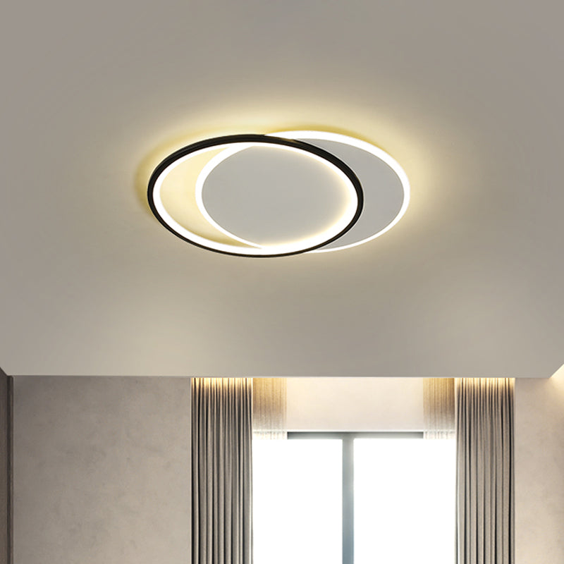 Sleek Dual Flush Mount Simplicity Acrylic Black Led Ceiling Light - Warm/White Lighting