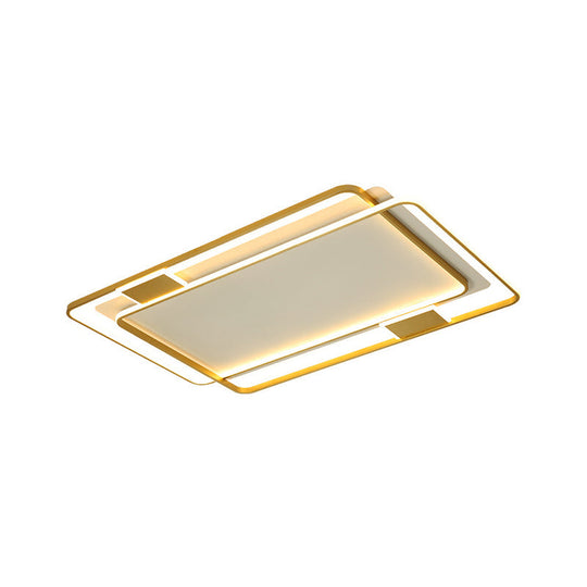 Minimalist LED Ceiling Lamp in Gold: Double Square/Rectangle Flush Mount | Warm & White Light