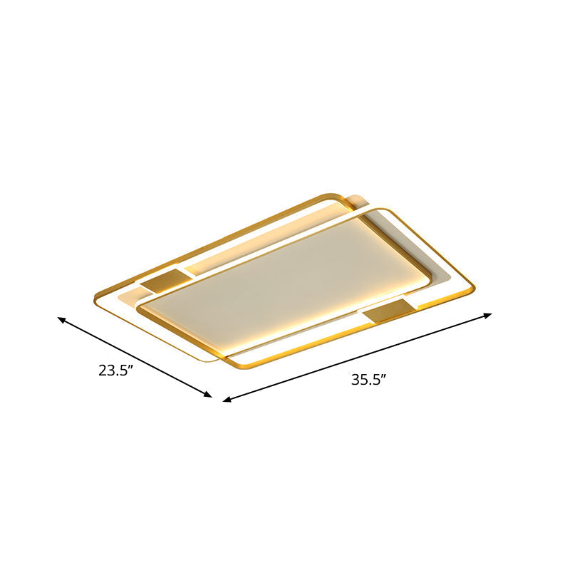 Minimalist LED Ceiling Lamp in Gold: Double Square/Rectangle Flush Mount | Warm & White Light