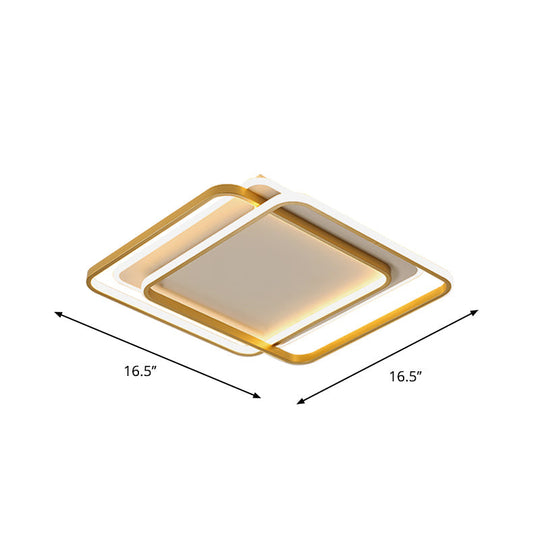 Minimalist LED Ceiling Lamp in Gold: Double Square/Rectangle Flush Mount | Warm & White Light