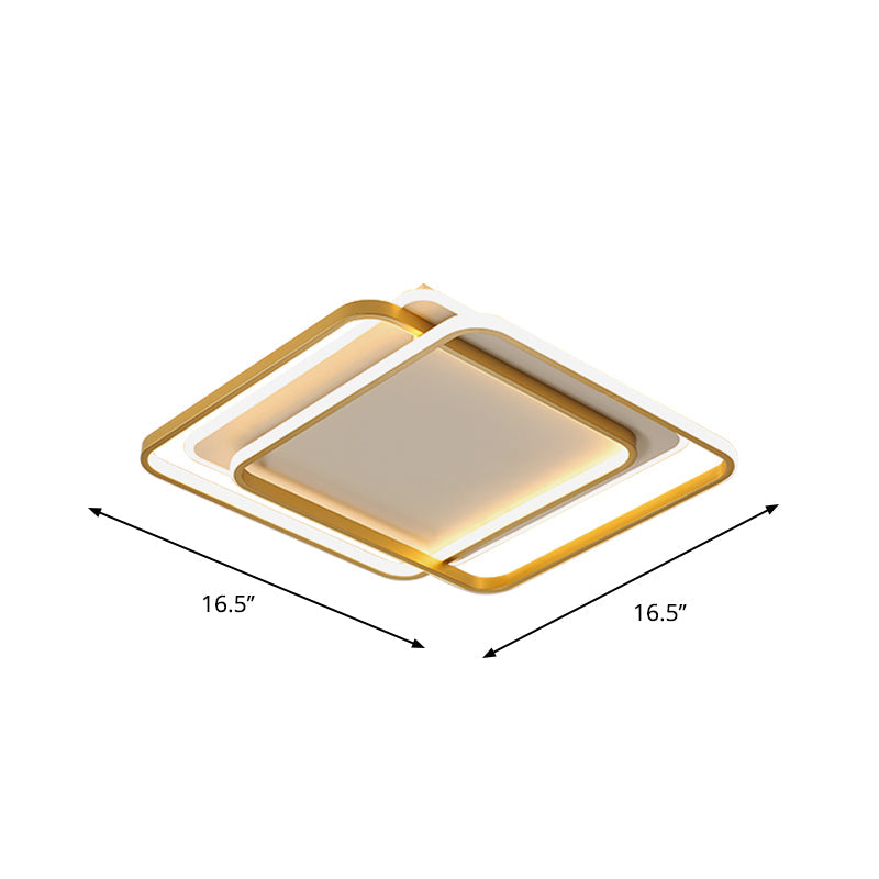 Minimalist Led Ceiling Lamp In Gold: Double Square/Rectangle Flush Mount | Warm & White Light