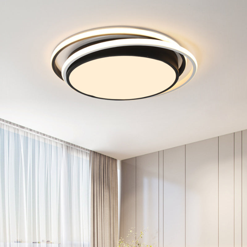 Plafonnier LED moderne en acrylique avec lumière chaude/blanche pour chambre à coucher – Design carré/rond/rectangle noir